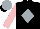 Black, silver diamond, pink sleeves, silver cap, black peak