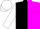Black and magenta halved diagonally, white sleeves and cap