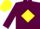 Maroon, yellow diamond, maroon sleeves, yellow cap