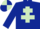 Dark blue, light green cross of lorraine, light green armlet, quartered cap
