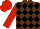 Brown and black diamonds, red sleeves and cap