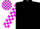 Black, magenta and white checked sleeves and cap