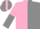 Pink and grey halved horizontally, halved sleeves, grey cap, pink stripe