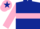 Dark blue, pink hoop and sleeves, pink cap, dark blue star