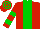 Red, green stripe, hooped sleeves and cap