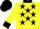 Dayglo yellow, black stars, black collar, cuffs and cap, dayglo yellow peak