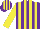 Purple and yellow stripes, yellow sleeves, striped cap