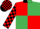 Red and emerald green quartered diagonally, black collar and cuffs, checked sleeves and cap, black peak
