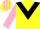 Dayglo yellow, black chevron, dayglo pink sleeves, dayglo pink and dayglo yellow striped cap