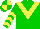 Green, yellow chevron, green sleeves, yellow chevrons, quartered cap