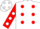 White, red spots and sleeves, white spots and cap, red peak