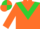 Bright orange, lime green chevron, bright orange sleeves, lime green armbands, quartered cap