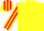 Yellow, red crossed sashes, striped sleeves and cap