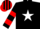Black, white star, black and red hooped sleeves, black and red striped cap