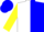 White and blue halved horizontally, yellow sleeves, white and blue checked cap