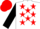 White, red stars, black sleeves, red cap