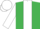 Emerald green, white stripe and sleeves, emerald green cuffs and cap