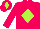 Fuchsia, lime green diamond, fuchsia sleeves and cap, lime green diamond