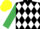 Black and white diamonds, emerald green sleeves, yellow cap