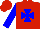 Red, blue maltese cross and sleeves, red cap