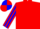 Red, red and blue striped sleeves, quartered cap