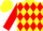 Yellow, red diamonds, red sleeves, yellow cap