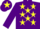 Purple, dayglo yellow stars, purple sleeves and cap, dayglo yellow star