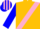 Gold, pink sash, blue sleeves, pink and blue striped cap