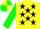 Neon yellow, black stars, neon green sleeves, neon yellow and neon green quartered cap