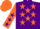 Purple, dayglo orange stars and sleeves, purple stars and cuffs, dayglo orange cap,purple peak