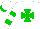 White, green maltese cross, hooped sleeves, white cap, green peak