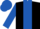 Black, royal blue stripe and sleeves, black cuffs, royal blue cap
