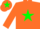 Orange, green star, orange sleeves, orange cap, green star
