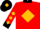 Red, gold diamond, red sleeves, gold diamonds, black collar, cuffs and cap, gold diamond