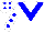 White, blue chevron, white sleeves, blue spots, white cap, blue spots