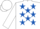 White, royal blue stars, white sleeves and cap