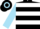 Black and white hoops, sky blue sleeves, black and sky blue hooped cap