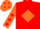 Red, orange diamond, orange sleeves, red stars, orange cap, red diamonds