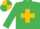 Emerald green, gold maltese cross, quartered cap