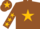 Brown, gold star, brown sleeves, gold stars, brown cap, gold star