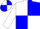 White and blue quartered diagonally, white sleeves, quartered cap