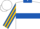 White, royal blue hoop and collar, royal blue and gold striped sleeves, white cap