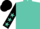 Turquoise, black sleeves, turquoise stars, black cap