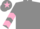 Grey, pink chevrons on sleeves, grey cap, pink star