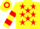 Yellow, red stars, hooped sleeves and cap