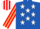 Royal blue, white stars, red and beige striped sleeves, red and white striped cap