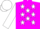 Magenta, white stars, teal sleeves, white cap