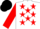 White, red stars and sleeves, black cap