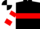 Black, broad white band with red hoop, hooped sleeves, black and white quartered cap