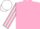Pink, pink and white striped sleeves, white cap